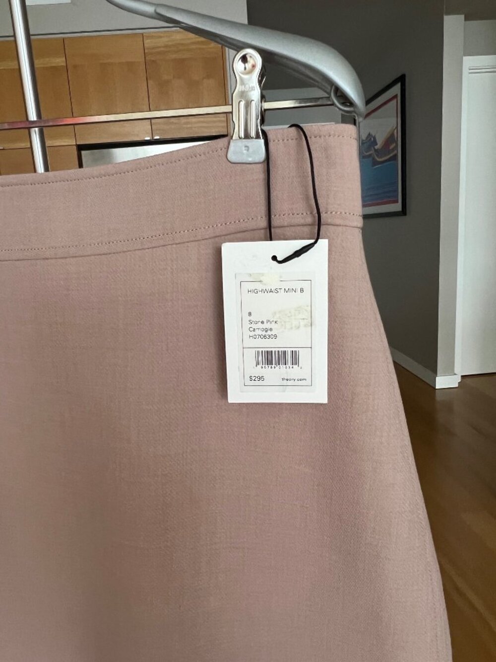 🩷 NEW Theory Highwaist Mini B Skirt Stone Pink Size 8 - Picture 2 of 4